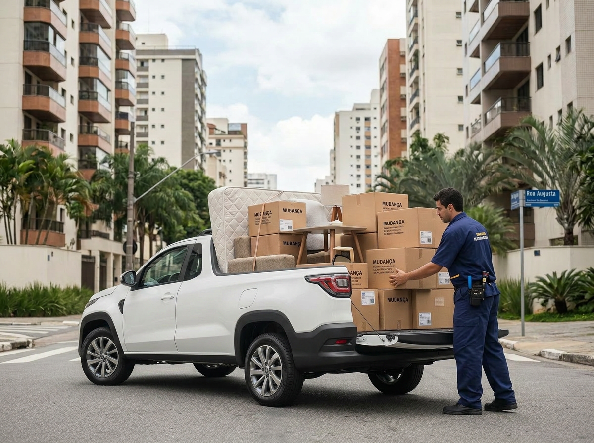 Caminhão de pequenos fretes da VRV Fretes carregando mudança em Belo Horizonte
